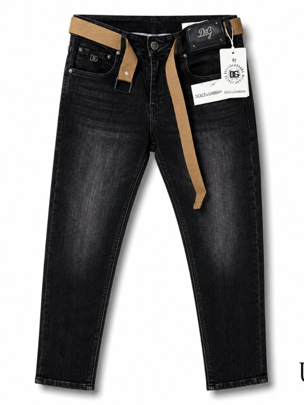 Men’s Black Slim Jeans Size 28 Belt Detail NWT